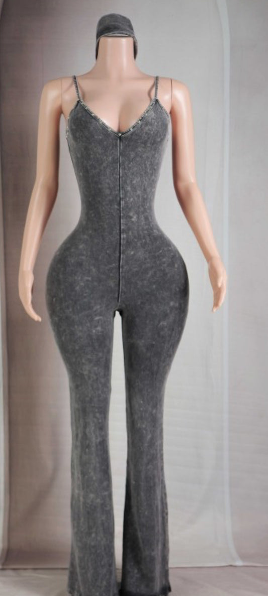 Washed black jumpsuit with headband
